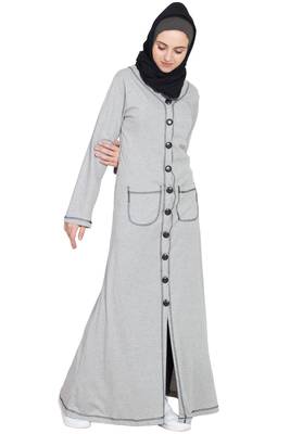 Silver Plain Cotton Abaya 3