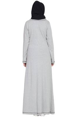 Silver Plain Cotton Abaya 4