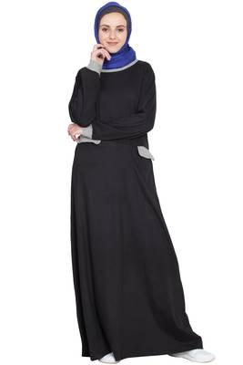 Black Plain Cotton Abaya 1