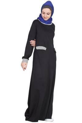 Black Plain Cotton Abaya 2