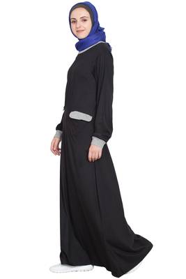 Black Plain Cotton Abaya 3