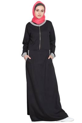 Black Plain Cotton Abaya 1