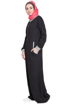 Black Plain Cotton Abaya 3