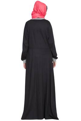 Black Plain Cotton Abaya 4