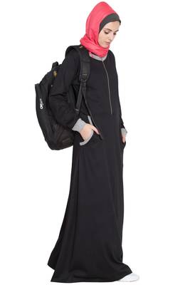 Black Plain Cotton Abaya 5