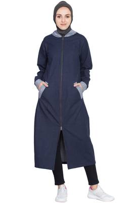 Navy Blue Plain Cotton Abaya 1