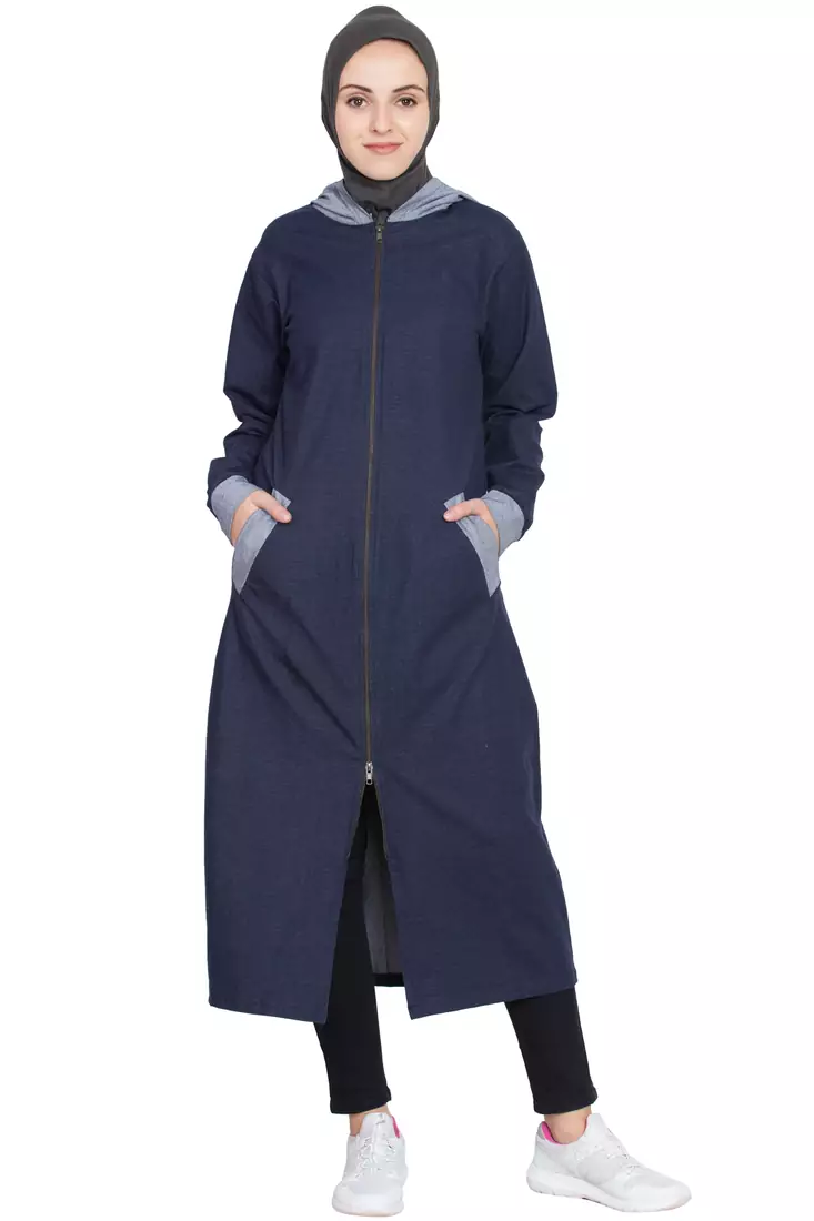 Navy Blue Plain Cotton Abaya