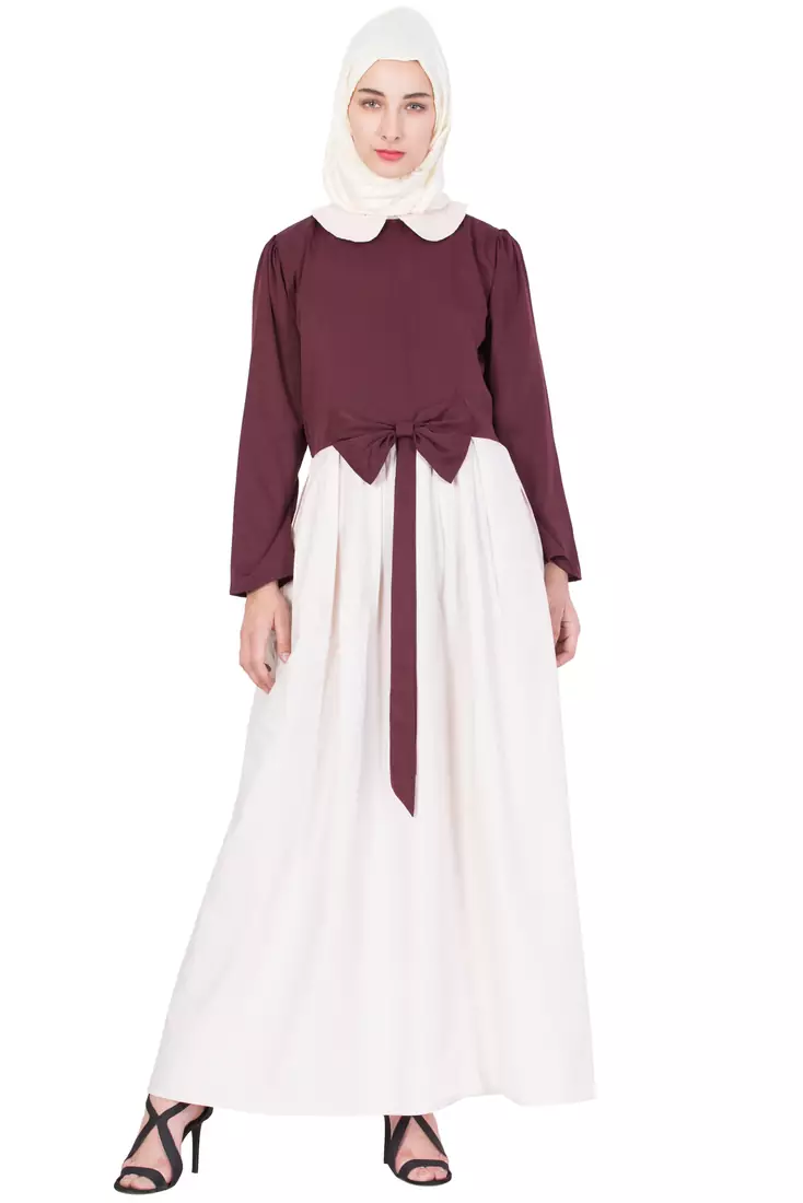 Maroon Plain Crepe Abaya