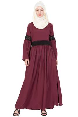 Maroon Plain Crepe Abaya 1