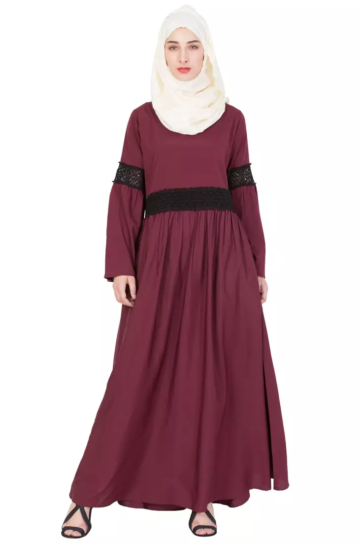 Maroon Plain Crepe Abaya