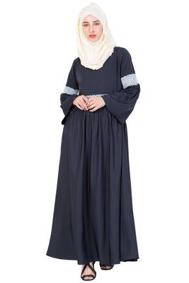 Navy Blue Plain Crepe Abaya 1