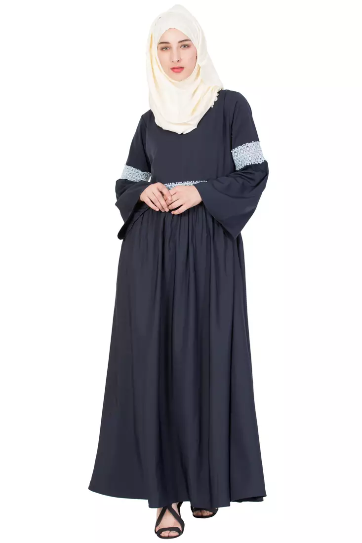 Navy Blue Plain Crepe Abaya