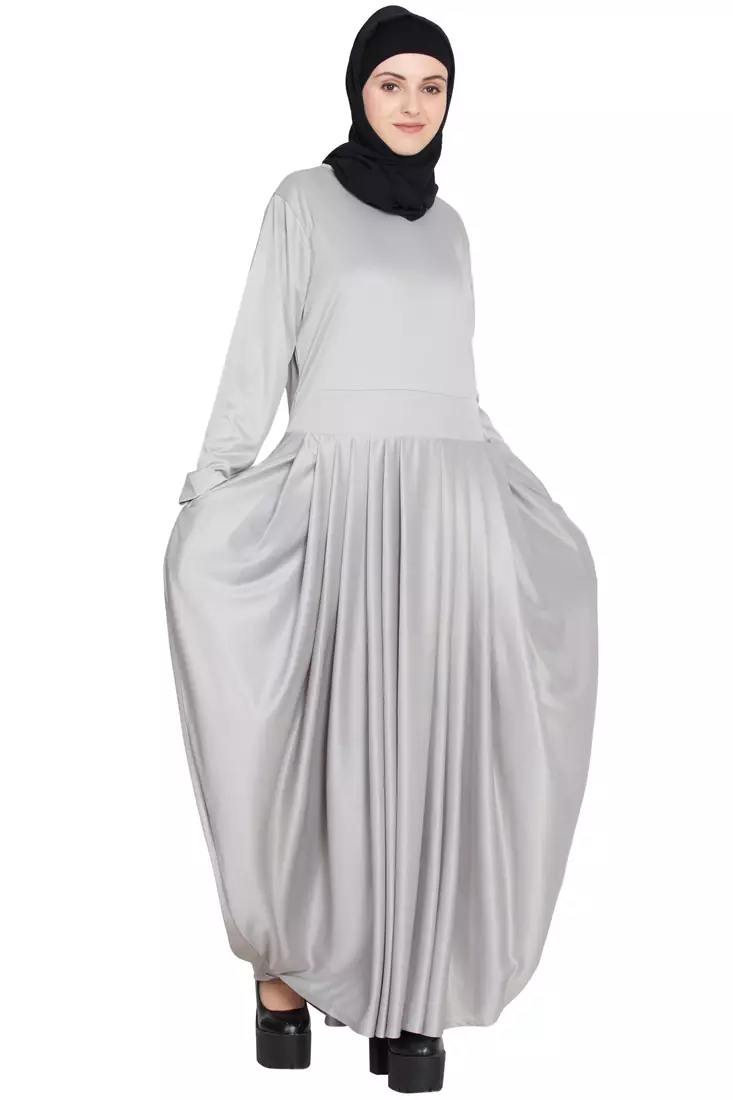 Silver Plain Polyester Abaya