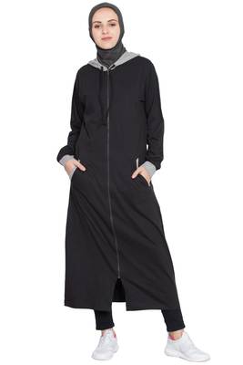 Black Plain Cotton Abaya 1