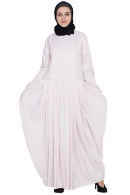 Light Pink Plain Polyester Abaya 1