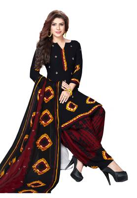 Black And Maroon Synthetic Printed Dress Material With Dupatta 1