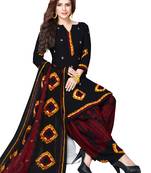 Black And Maroon Synthetic Printed Dress Material With Dupatta