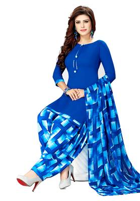 Blue Synthetic Printed Dress Material With Dupatta 1