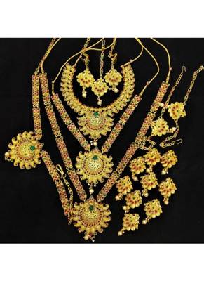 Charming Jewelry Pink Green Gold Plated Temple Jewlery Full Bridal Set 1
