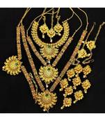 Charming Jewelry Pink Green Gold Plated Temple Jewlery Full Bridal Set