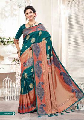 Green woven silk saree with blouse 1