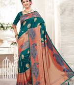Green woven silk saree with blouse