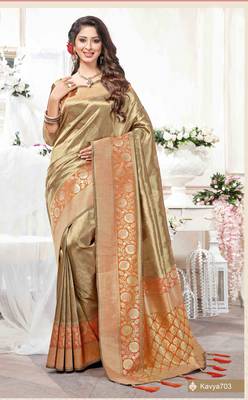 Chiku woven silk saree with blouse 1