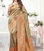 Chiku woven silk saree with blouse