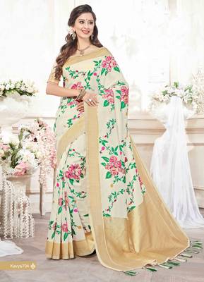 Off white woven silk saree with blouse 1