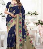 Navy blue woven silk saree with blouse