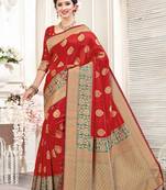 Red woven silk saree with blouse