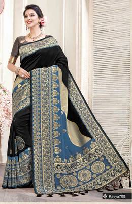Black woven silk saree with blouse 1