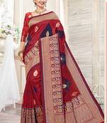 Maroon woven silk saree with blouse