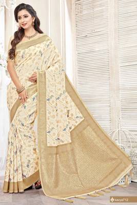 Off white woven silk saree with blouse 1