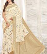 Off white woven silk saree with blouse