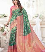 Green woven silk saree with blouse