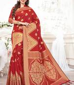 Red woven silk saree with blouse