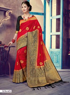 Red woven art-silk-sarees saree with blouse 1