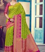 Parrot green woven art-silk-sarees saree with blouse