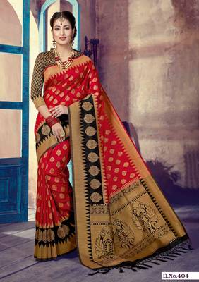 Red woven art-silk-sarees saree with blouse 1