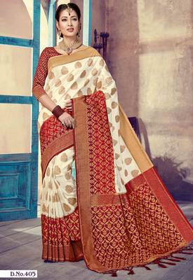 Off white woven art-silk-sarees saree with blouse 1