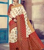Off white woven art-silk-sarees saree with blouse