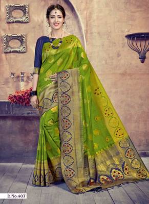 Mehendi woven art-silk-sarees saree with blouse 1