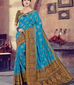 Sky blue woven art-silk-sarees saree with blouse