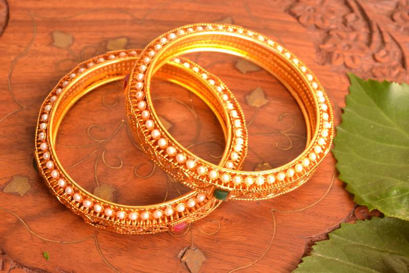 Designer Golden Pretty Semi-Precious Stone Bangle Set