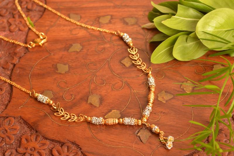 Designer Diamond Stone Golden Filigree Simple Mangalsutra Necklace