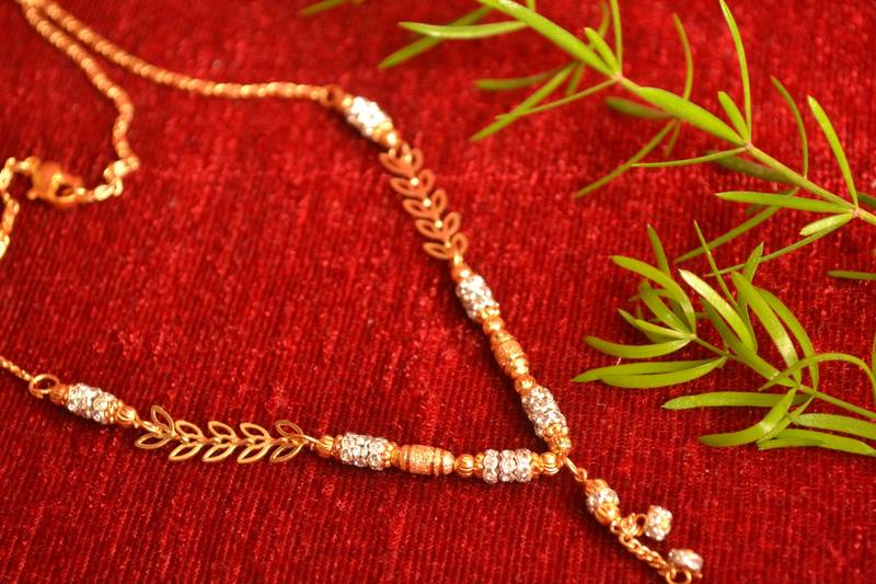 Designer Diamond Stone Golden Filigree Necklace