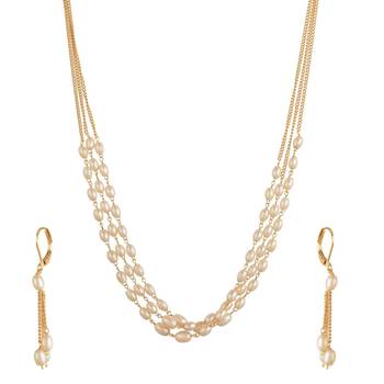 Designer pearl stone golden chain necklace set with matching earrings 1