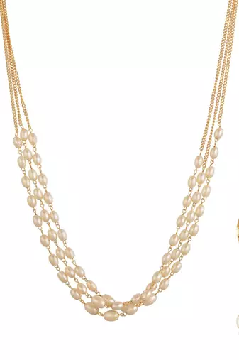 Designer pearl stone golden chain necklace set with matching earrings