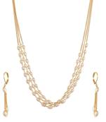 Designer pearl stone golden chain necklace set with matching earrings